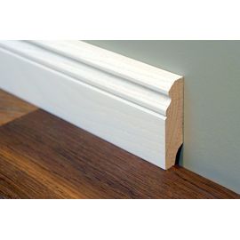 Solid Oak skirting, historical profile of Hamburg, 20x70 mm, Nature-Rustic grade, white lacquered