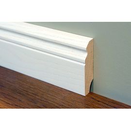 Solid Oak skirting, historical profile of Hamburg, 20x70 mm, Nature-Rustic grade, white lacquered