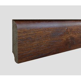 Solid Oak skirting, 20x50 mm, profile with radius, Rustic grade, oiled in color DARK WALNUT